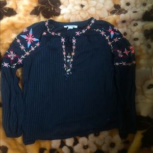 Embroidered black cotton blouse